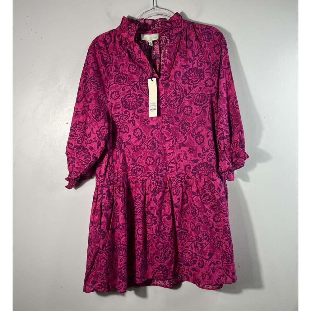 Womens Pinch Mini Dress 1/2 Ruffle Sleeve Floral‎ Magenta M NWT